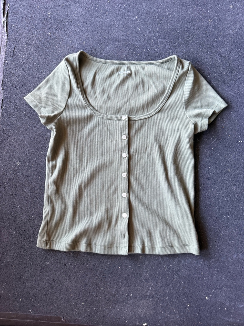 Old Navy Olive Green Button-Front Ribbed Scoop Neck Top